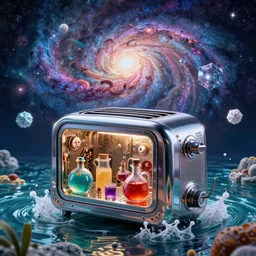 atlantis sinking into the ocean an odyssey beyond reality, cinematic, hyper realism, high detail, octane render, unreal engine, 8 k, vibrant color, from the spirals of galaxies to the hexagonal shapes of snow crystals!, futuristic toaster with complex circuitry, potions for the modern adventurer, by andrea chiampo and chet zar