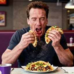 arnold schwartzenegger vomiting all over himself and having explosive diarrhea after taco bell