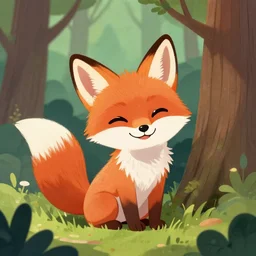 A happy fox hiding in forest, digital complex artwork, cute, detailed