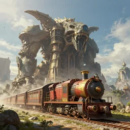 incredibly colossal giant ancient train. extremely high details, artstation contest winner, masterpiece, fantasy art, digital art by anthony brault, philippe druillet