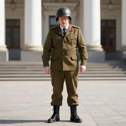 boris johnson with military helmet on in kyiv, realistic, long shot, sunny lighting, octane render, gq magazine, hyper realistic, high quality, highly detailed, hd, beautiful, cinematic, 8 k, unreal engine, facial accuracy,