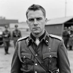 Grainy black and white photo of PewDiePie as a WW2 general