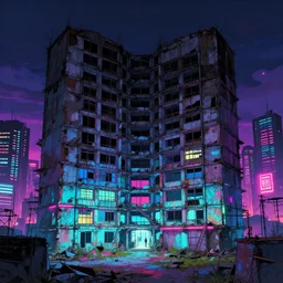 a beautiful very detailed anime illustration of urbex unfinished building city jail by ben van berkel, cgsociety tundra bladerunner 2 0 4 9 poppy meadow neon noir thermal vision atlantis retro bioshock nightvision at night lightpaint neon signs at dusk hyperrealism evil, archdaily, wallpaper, highly detailed, trending on artstation.
