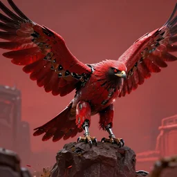 fantasy wallpaper of a robotic hawk ,red themed,science fiction