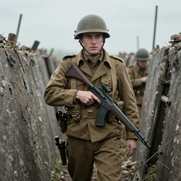 a photograph of pewdiepie in the trenches of ww 2
