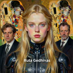 highly detailed oil painting | very intricate | cinematic lighting | award - winning | portrait of blonde girl with long face, beautiful eyes, looking like ruta gedmintas, cyberpunk clothes. | by roberto ferri, by tom bagshaw, by j. c. leyendecker and klimt, american romanticism, by austin osman spare, artstation, cgsociety, official art, octane
