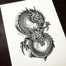 dragon tattoo art on white paper
