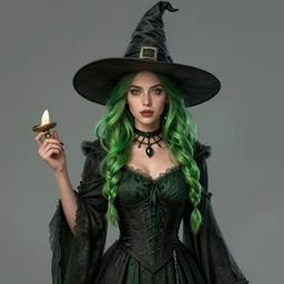 Nathalie Emmanuel with green-hair and dressed like a witch, detailed digital art, 4K HD