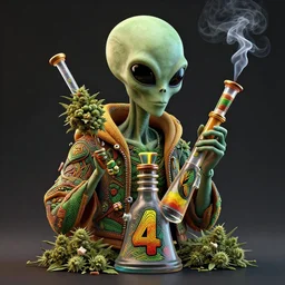 alien smoking weed and getting high with, rips bong, raggae art, # 4 2 0, # smokeweedeveryday, rasta, 3 d art, octane render, matte, raytracing, intricate digital painting