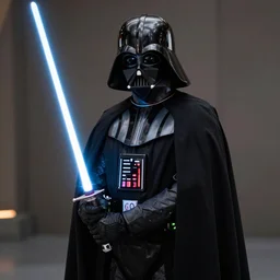 kevin hart as darth vader without the helmet holding a lightsaber