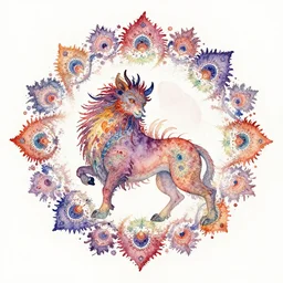watercolour colourful newton fractal depicted as a mythic animal