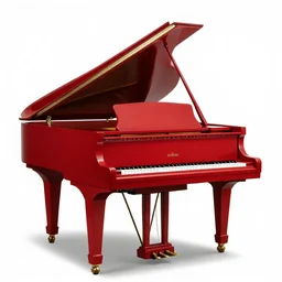 ruby red grand piano, commercial catalog photo, isolated on a pure white background, centered, entire object in frame, sharp focus, soft studio lighting