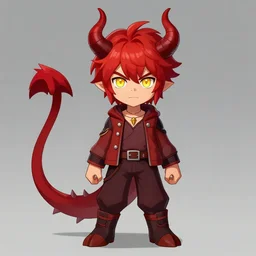 a red haired boy with golden eyes and demon horns and a spiked tail. By Velinx