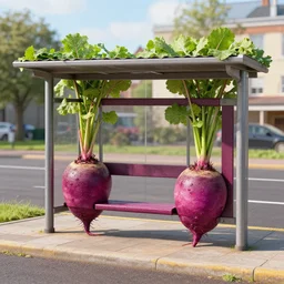 bus stop made from a beetroot