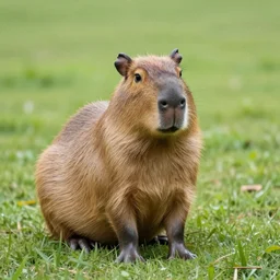 the cutest capybara ever seen sitting in the grass, hyper realistic