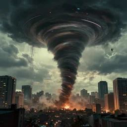cinematography of a cyberpunk tornado
