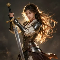 character concept, fantasy warrior girl, seducing pose, sword, greg rutkowski detailed, cinematic