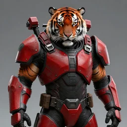 a tiger wearing ultra heavy combat armour with red and black color hyperdetailed photorealistic digotal art aesthetic cool character design by charles bowater artger highly detailed detailed face 8k cinematic deviantar artstation