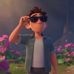 a wholesome animation key shot of a man discovering the meaning of life, sunglasses, medium shot, waist up, pixar and disney animation, sharp, rendered in unreal engine 5, anime key art by greg rutkowski, bloom, dramatic lighting