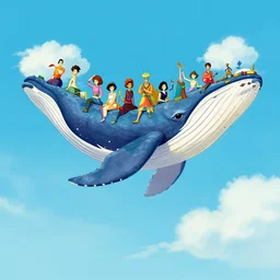 full body shot maximalist vibrant sculpture of godly whale, flying in the sky, painted by makoto shinkai takashi takeuchi studio ghibli, akihiko yoshida, yoshitaka amano, wangechi mutu, clean cel shaded vector art. shutterstock. behance hd by lois van baarle, artgerm, helen huang, rossdraws, illustration