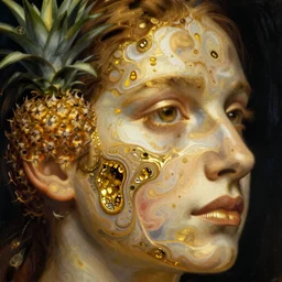 intricate reflection refraction marble gold obsidian preraffaellite portrait photography ananas