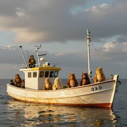 photograph of a fishing boat crewed by furries kodachrome sunshine washed out