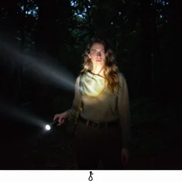 trail camera photo of a moving woman at night in the forest. obscurity. darkness!!!. flash light. red eyes. motion blur. dim.