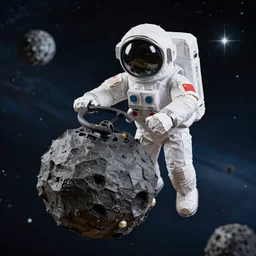 a space captain steering an asteroid, space backdrop, canon 5 d 5 0 mm lens, everything made of papier - mache