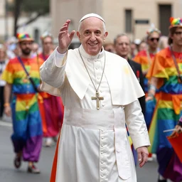 pope francis in rainbow clothes at the pride parade in rome