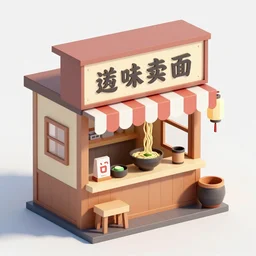 outside view of miniature very old ramen shop, cartoon style, studio buck, clean, low poly art, very detailed, isometric view, trending on artstation, trending on behance low poly, best low poly 3 d pinterest, global illumination,