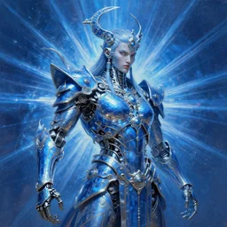 a guardian, hussein by hieronymus engine, beautiful barbarian rays of shimmering mechanical chinese blue inexplicable cinematic, 8 k resolution, and behavior, and paint oil paint metal liquid metal sculpture