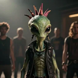 cinematic film still of a punk alien starring in a dave meyers directed music video, cgi, vfx, chiaroscuro lighting, shallow depth of field, 8 0 mm, f 1. 8
