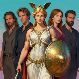 formal portrait of goddess athena holding bronze shield. digital art by eugene de blaas, ross tran, and nasreddine dinet, vibrant color scheme, intricately detailed, artstation, magali villeneuve