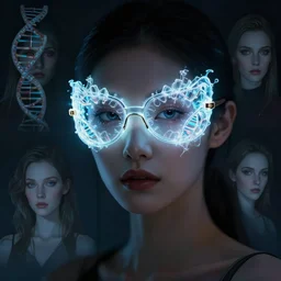 a detailed portrait of cyberpunk female model glasses ( dna ) fractal ( glass ) ( glow ) beautiful! ( ( glowing mask ) ) by tomasz alen kopera and peter mohrbacher and johanna martine! and margaret keane! elegant alluring seductive luminescent