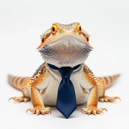 Photo studio picture of Bearded Dragon wearing a tie, white lighting, photorealistic