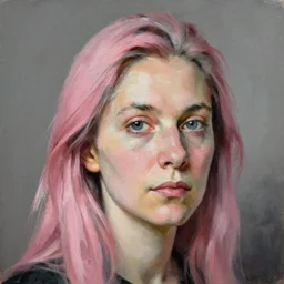 high quality high detail painting by lucian freud, hd, pink and gray hair woman portrait, photorealistic lighting