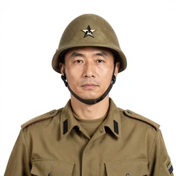 portrait of a mid-aged soldier solid white-background