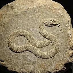 The fossil of a serpent engraved in stone
