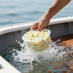 boat destroying a container of potato salad