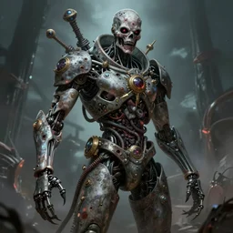horror zombie fantasy character portrait, ultra realistic, cyborg, wide angle, intricate details, the fifth element artifacts, highly detailed by peter mohrbacher, hajime sorayama, wayne barlowe, boris vallejo, aaron horkey, gaston bussiere, craig mullins