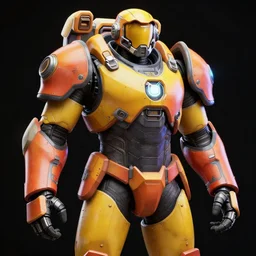 Fallout Construction Power Armor Concept Art, vibrant colors, 8k photorealistic, black background, HD, high details, trending on artstation