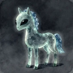 nib shaped alien, glass dark horse, concept art, character design, watercolor concept art, expressive, cartoony, dramatic light