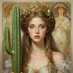 funny goddess of cactus portrait, fantasy, intricate, elegant, highly detailed, digital painting, artstation, concept art, smooth, sharp focus, illustration, art by krenz cushart and artem demura and alphonse mucha and tony sandoval