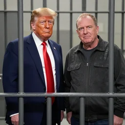 TV show still of donald trump and alex jones together jail photograph, sitcom, natural light, sharp, detailed face, magazine, press, photo, Steve McCurry, David Lazar, Canon, Nikon, focus