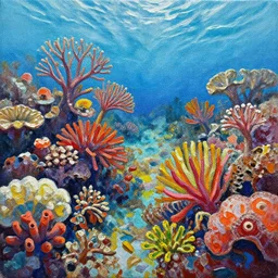 acrylic painting of a colorful barrier reef, by michal karcz, texture