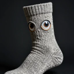 portrait photo of a wool sock with giant eyes, face made from unfulfilled dreams, extremely high details, realistic, by Giuseppe Arcimboldo, Rene Margitte, MC Escher