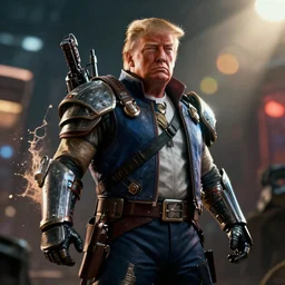 donald trump in gears of war battlefield 5, splash art, movie still, cinematic lighting, dramatic, octane render, long lens, shallow depth of field, bokeh, anamorphic lens flare, 8 k, hyper detailed, 3 5 mm