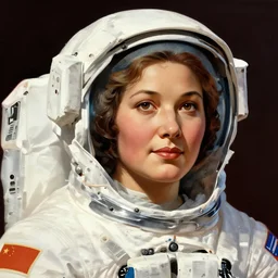 socialist realism propaganda poster portrait of and astronaut woman, socialist realism, highly detailed, intricate, digital painting, artstation, sharp focus, illustration, art by jakub rozalski, greg rutkowski, artgerm, tan zi and ayanamikodon and alphonse mucha and wlop