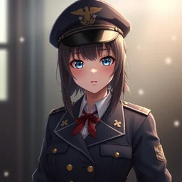 anime girl with a military uniform, by range murata, artisanal art, magical trending on artstation, volumetric lighting, cute - fine - face, intricate detail, by murata range