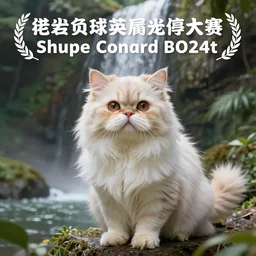 a cute persian cat under a waterfall in the jungle, highly detailed, digital painting, award winning art